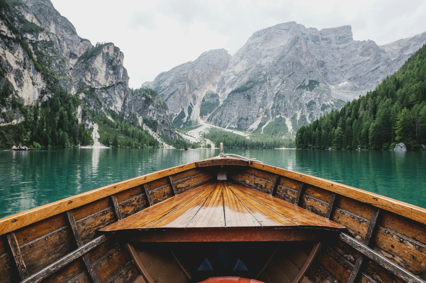 Wooden boat on a mountain lake during a scenic getaway
