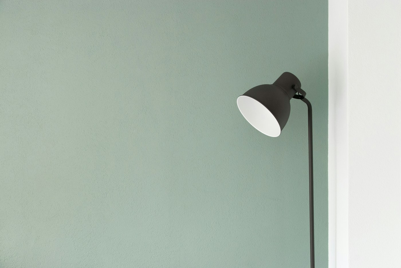 Adjustable reading lamp beside a muted green wall